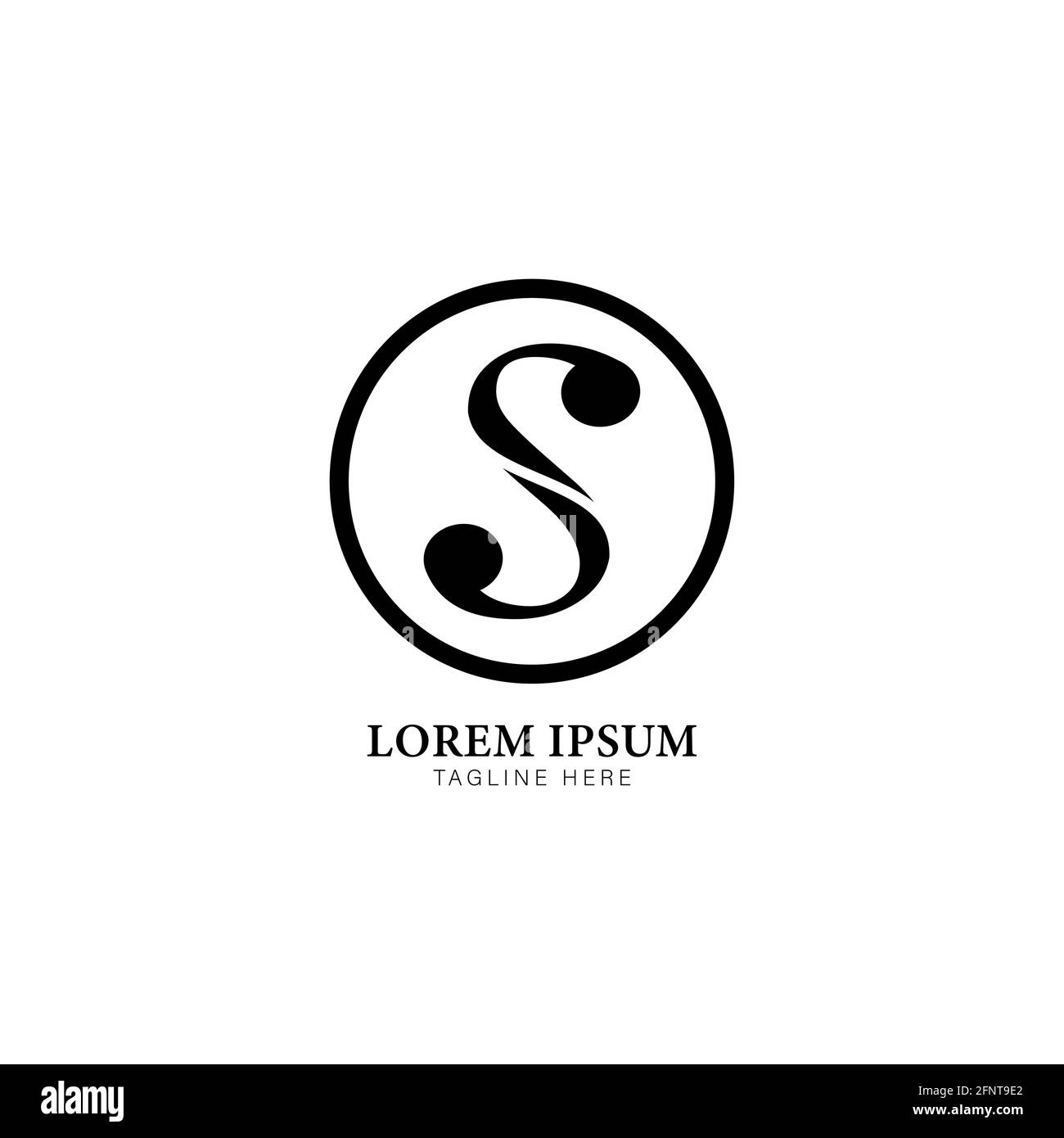 Letter S Alphabet Music Logo Design isolato su sfondo bianco. Nota iniziale e musicale con logo Ellipse Frame. Contrassegno Lettermark monogramma Illustrazione Vettoriale