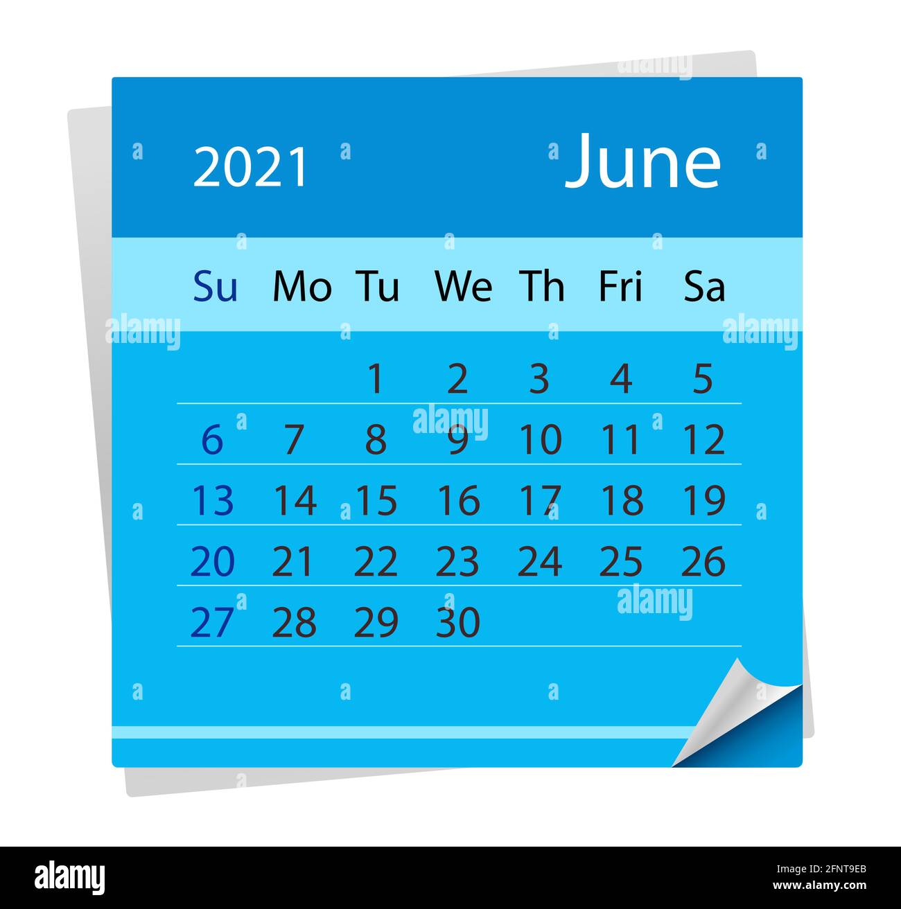 Calendario del mese di giugno 2021. Illustrazione Vettoriale