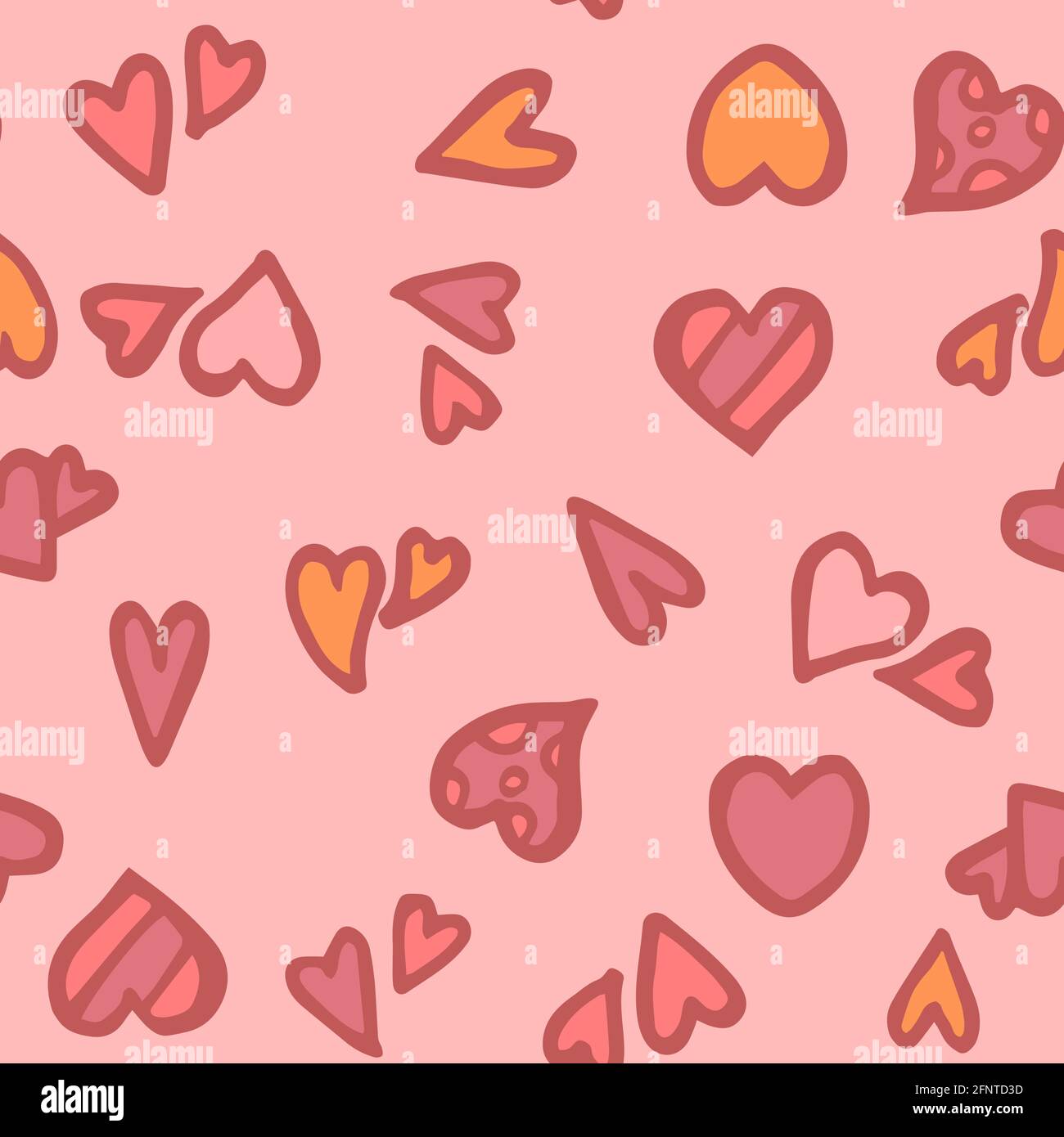 Cuori. Illustrazione senza interruzioni. Amore per lo schizzo in stile cartone animato. Disegno del contorno della mano. Divertente simpatico sfondo illustrazione. Vettore Illustrazione Vettoriale