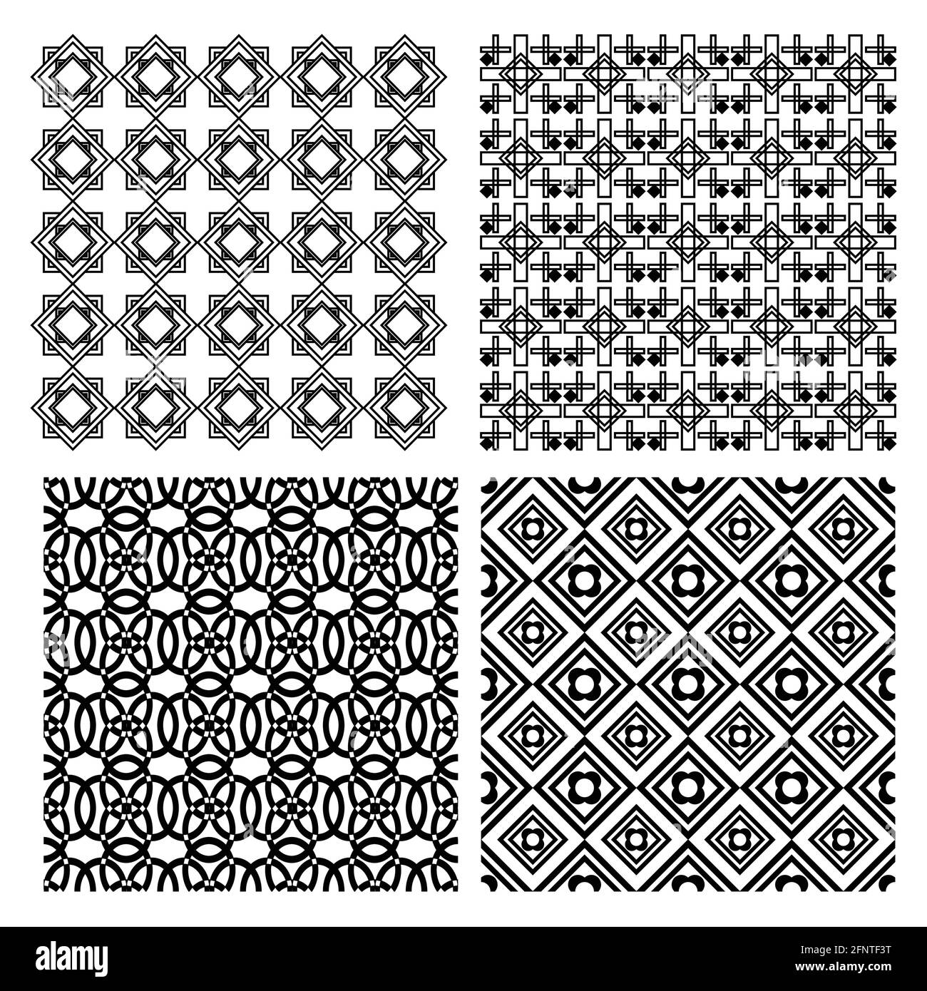 Un esempio di semplici motivi geometrici monolinici in bianco e nero in stile art deco Illustrazione Vettoriale