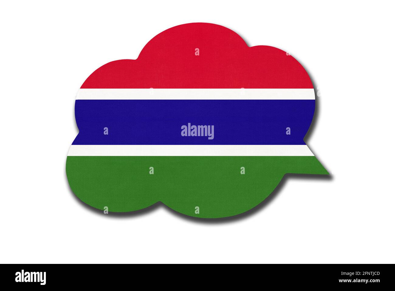 Bolla vocale 3d con bandiera nazionale gambiana isolata su sfondo bianco. Parla e impara la lingua. Simbolo del paese della Gambia. Comunicazione mondiale Foto Stock