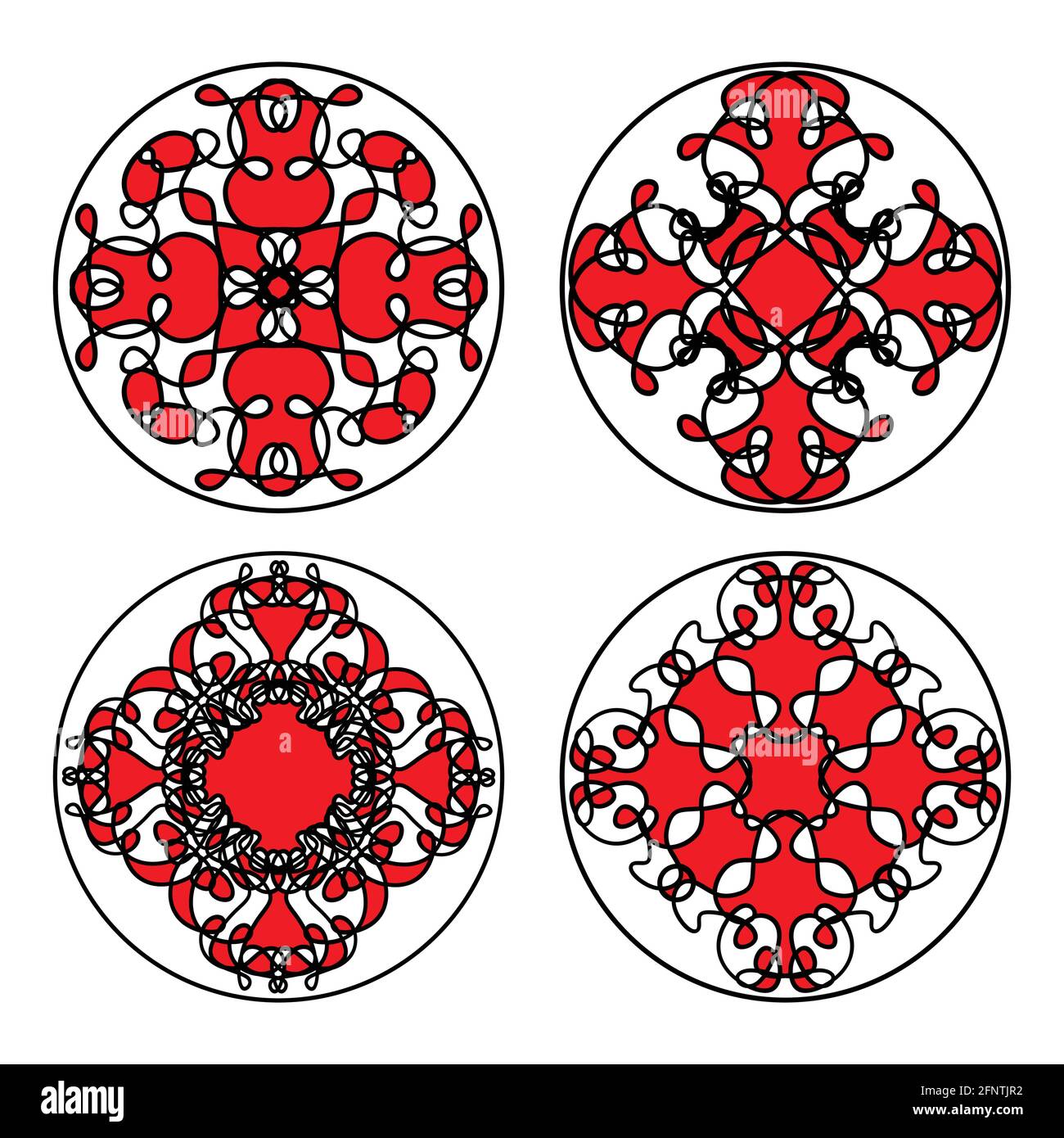 Insieme di modelli etnici orientali in cerchio. Motivi decorativi  simmetrici in filigrana floreale in rosso, nero e bianco, vettori10  Immagine e Vettoriale - Alamy
