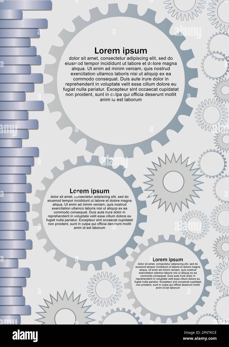 Sfondo Techno con strisce metalliche e ingranaggi. Adatto come dima per esposizione tecnica o catalogo ricambi per macchine Illustrazione Vettoriale