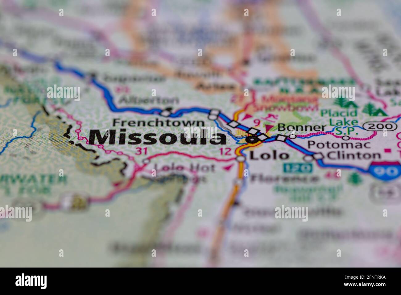 Missoula Montana USA su una mappa geografica o su una strada mappa Foto Stock