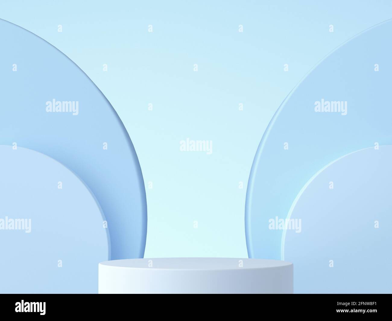 Scena minima con podio e sfondo astratto. Scena di colori pastello blu. Stile minimalista. rendering 3d Foto Stock