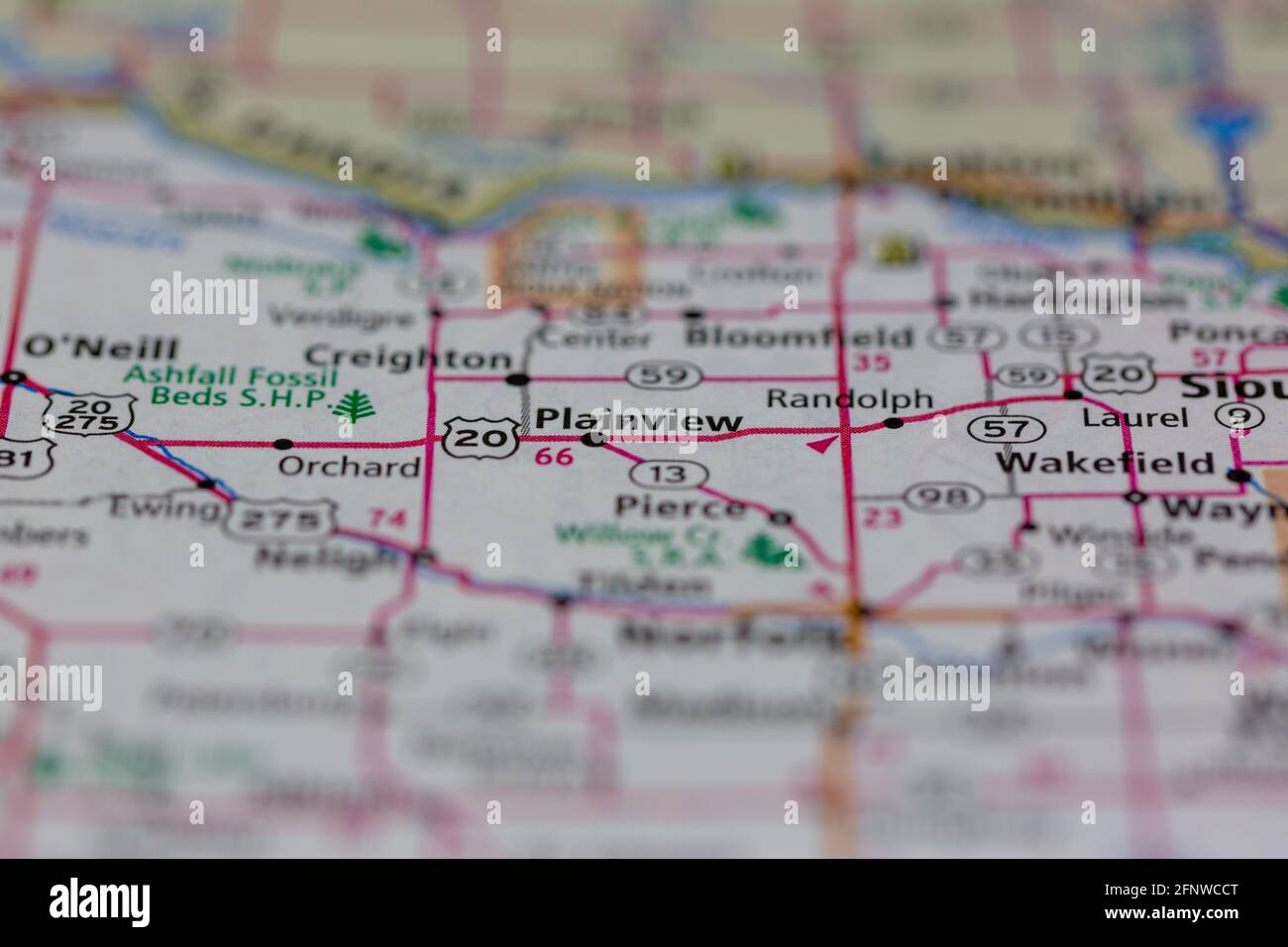Plainview Nebraska USA mostrato su una mappa geografica o su una strada mappa Foto Stock