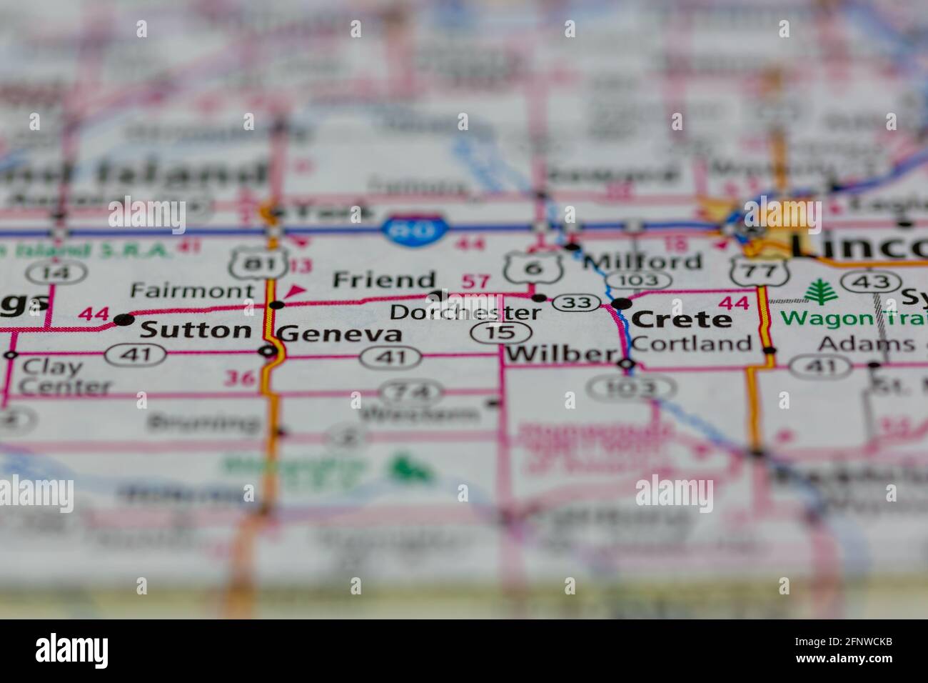 Dorchester Nebraska USA mostrato su una mappa geografica o su una strada mappa Foto Stock
