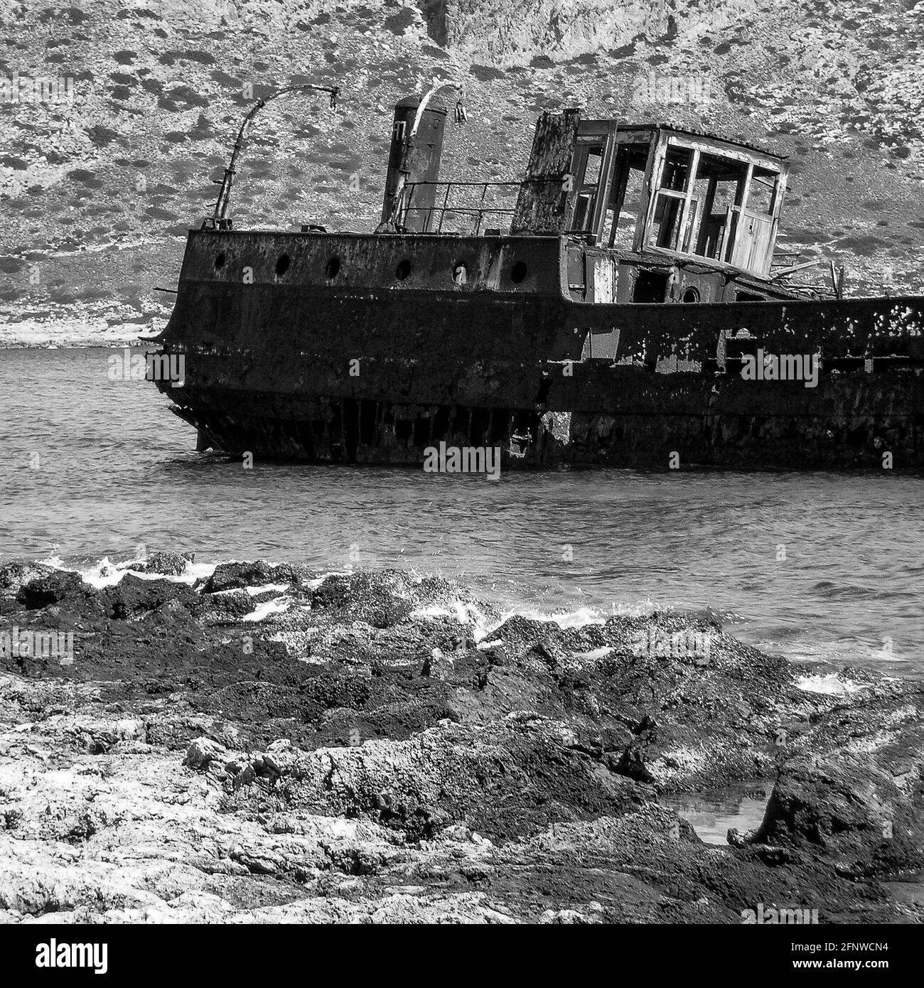 Relitto arrugginito, Creta, Grecia Foto Stock