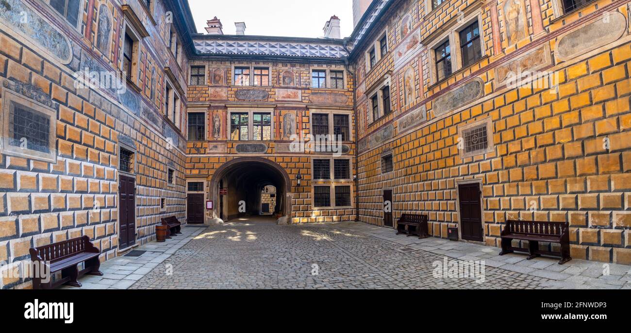 cortile del castello, castello a Cesky Krumlov, repubblica Ceca Foto Stock