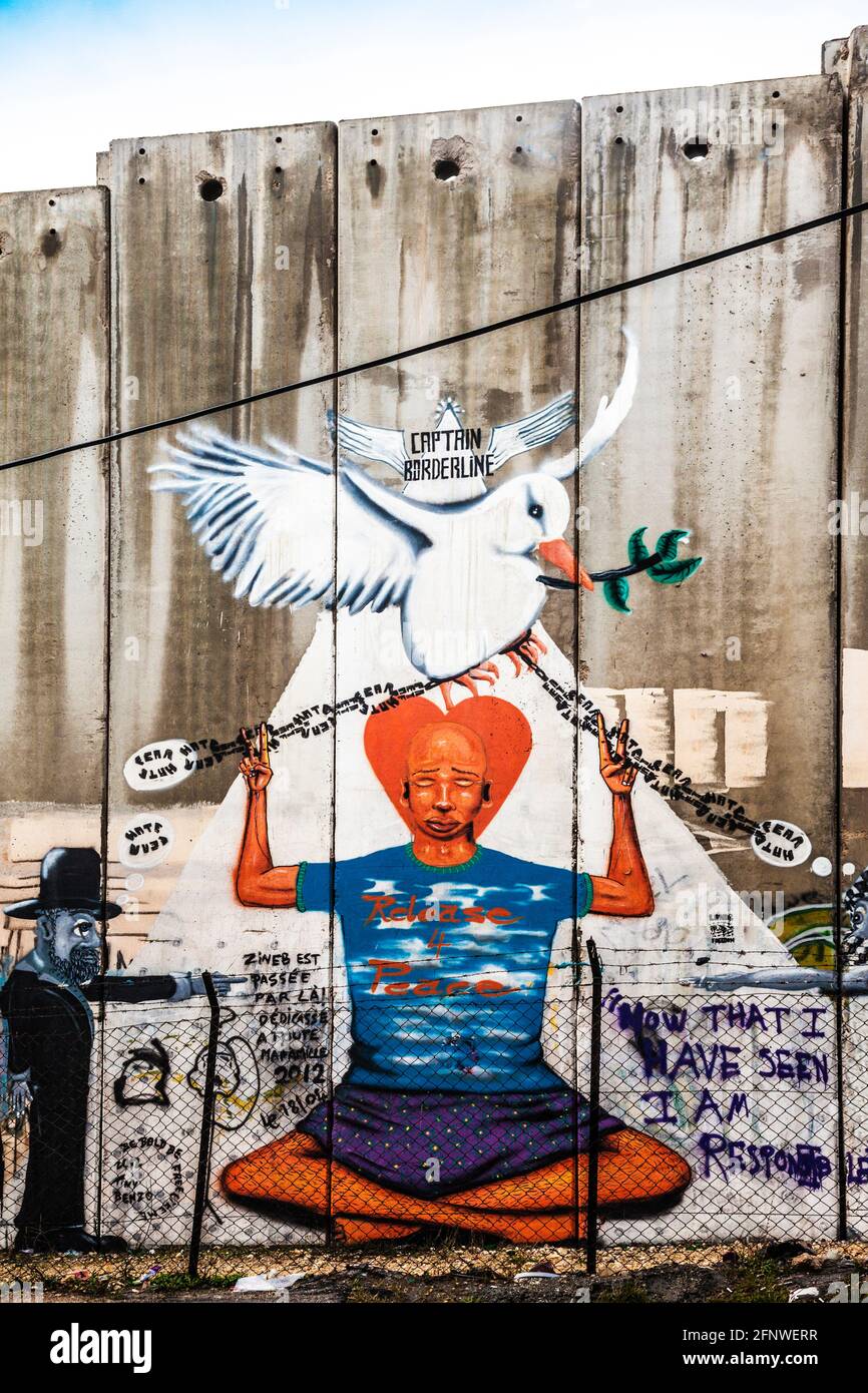 Parte della barriera israeliana della Cisgiordania vicino a Betlemme. Foto Stock