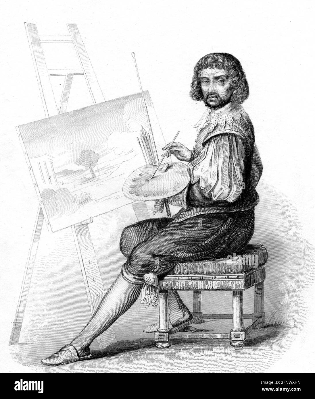 Claude Lorrain. Ritratto del pittore barocco francese Claude Lorrain (n. Claude Gellée, c.. 1600 -1682), disegno di Laederick, inciso da Leclerc Foto Stock