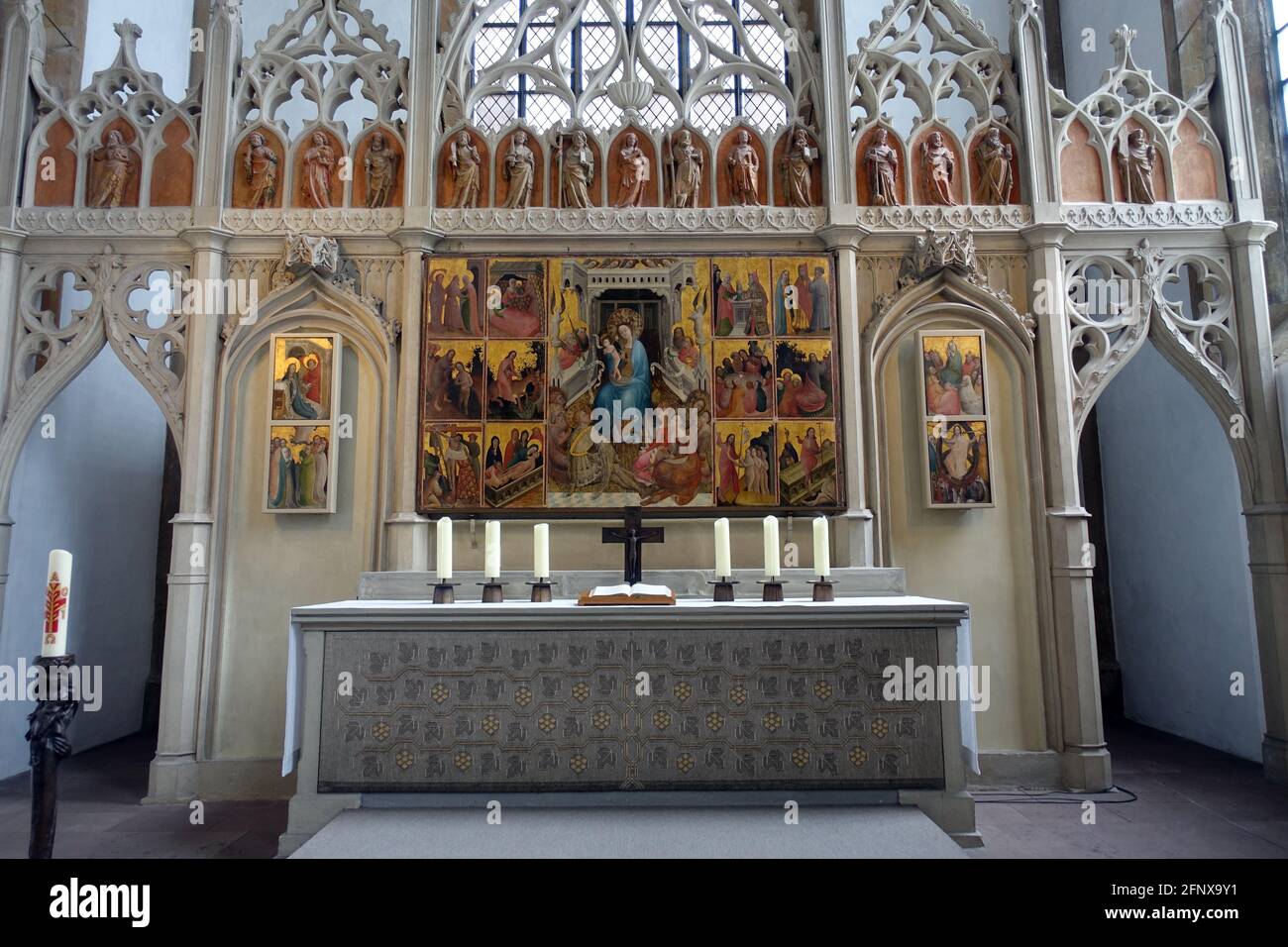 evangelische Neustädter Marienkirche aus dem 15. Jahrhundert - Marienaltar, Bielefeld, Nordrhein-Westfalen, Germania Foto Stock