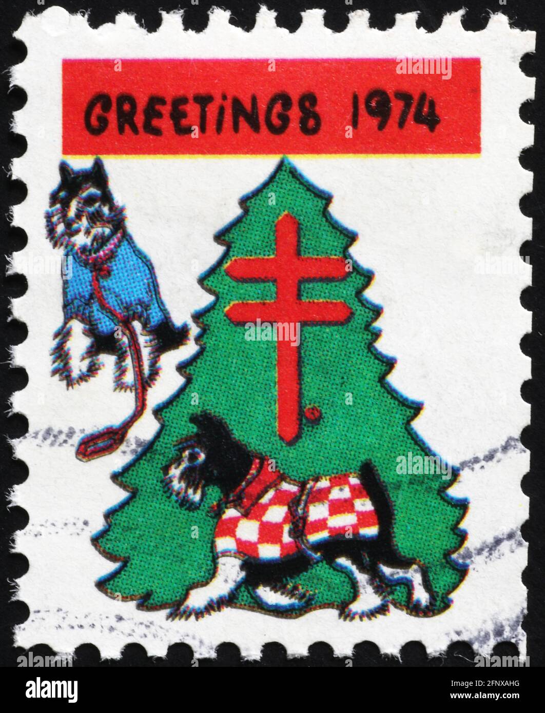 Natale del 1974 celebrato su francobollo americano Foto Stock