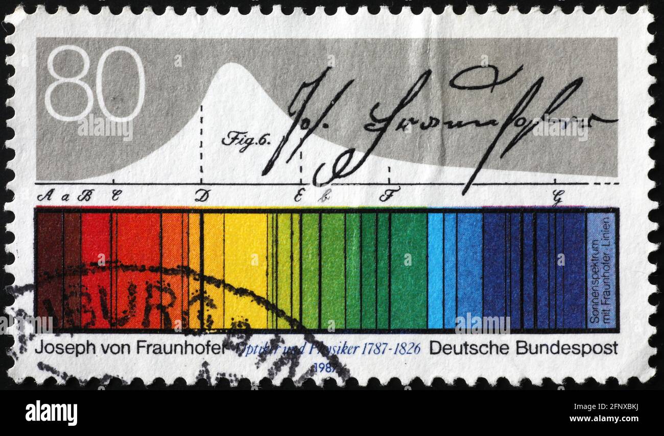 Spettro luminoso scoperto da Joseph von Fraunhofer sul francobollo Foto Stock