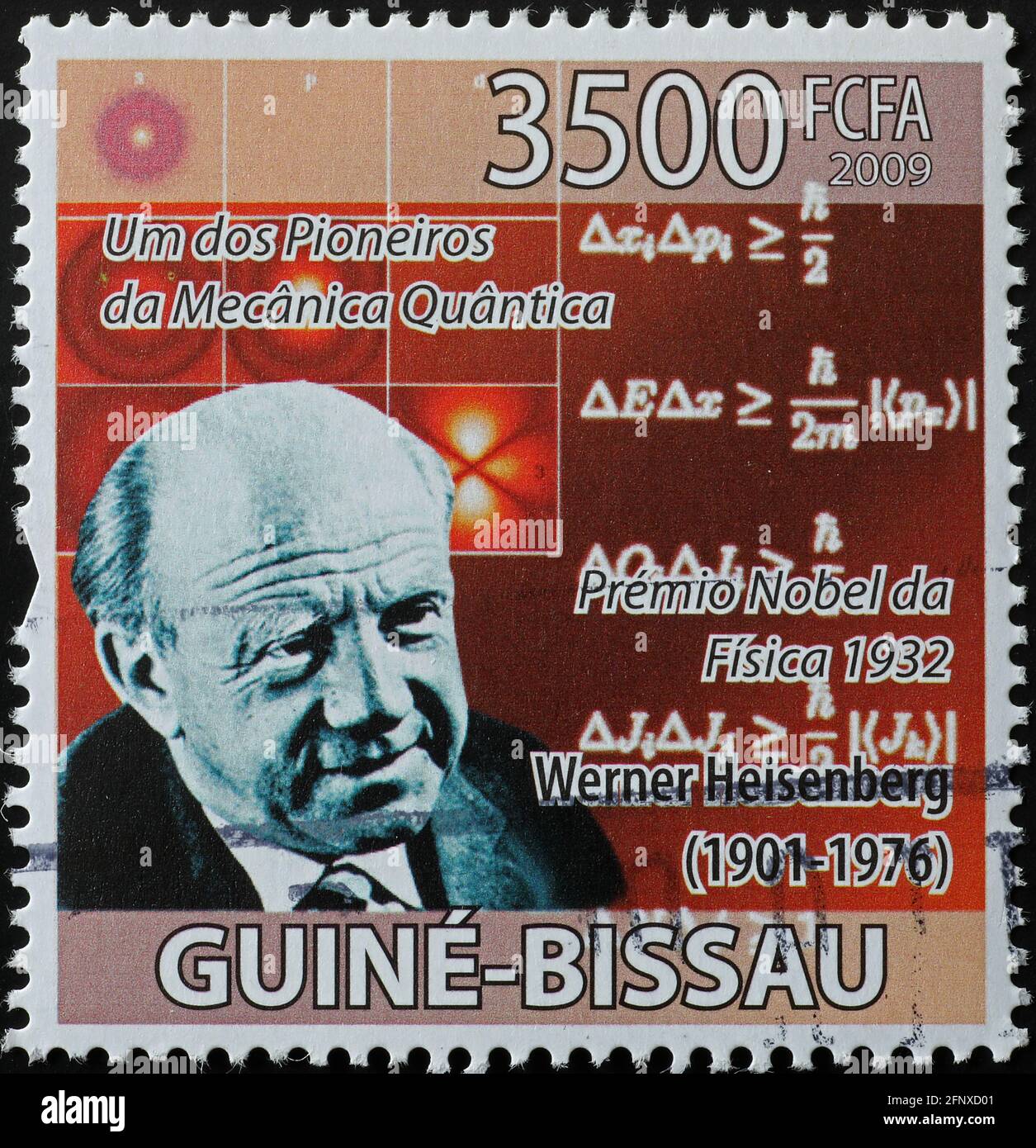 Ritratto di Werner Heisenberg su francobollo Foto Stock