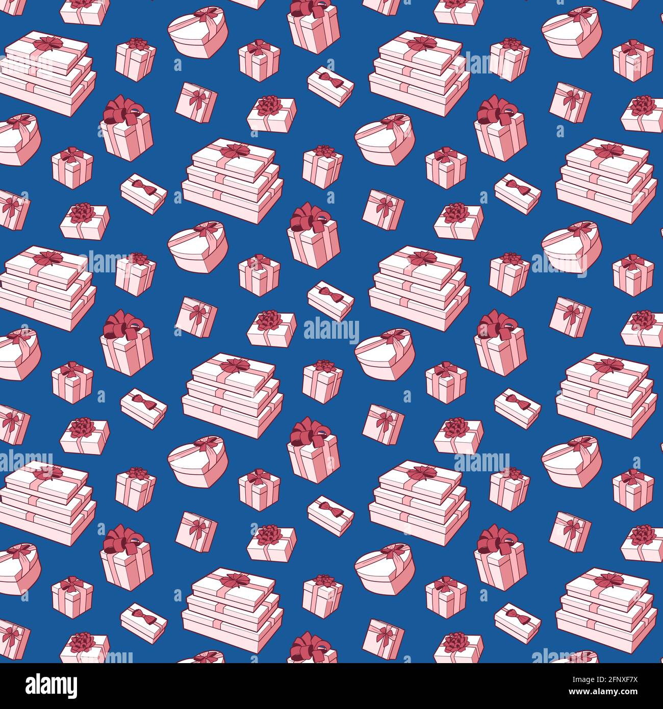 Modello senza giunture vettoriale. Confezione regalo con archi e nastri vettoriali illustrazione della linea artistica Illustrazione Vettoriale