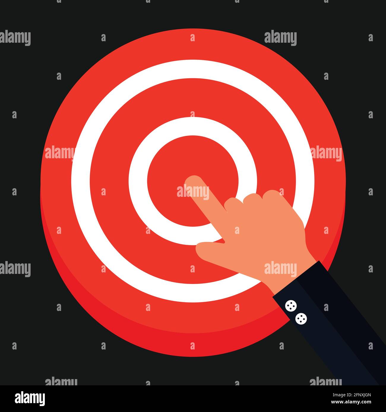 Scheda DART con la mano rivolta verso il bullseye centrale Illustrazione Vettoriale