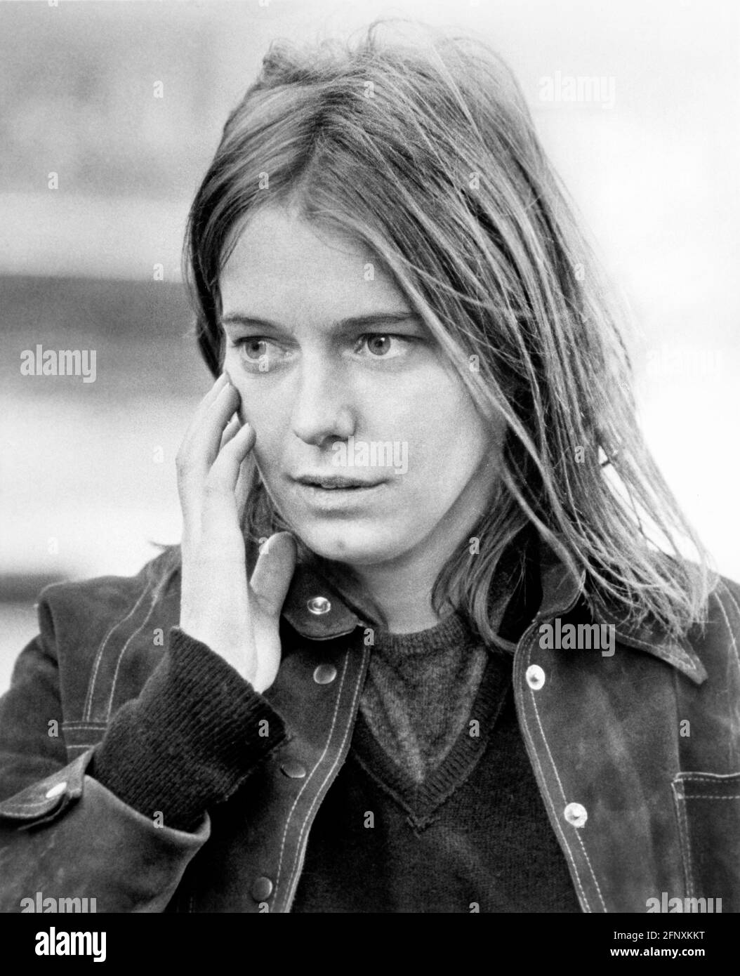 Kitty Winn, responsabile e spalle Ritratto pubblicitario per il film, 'il Panico in Needle Park', 20th Century-Fox, 1971 Foto Stock