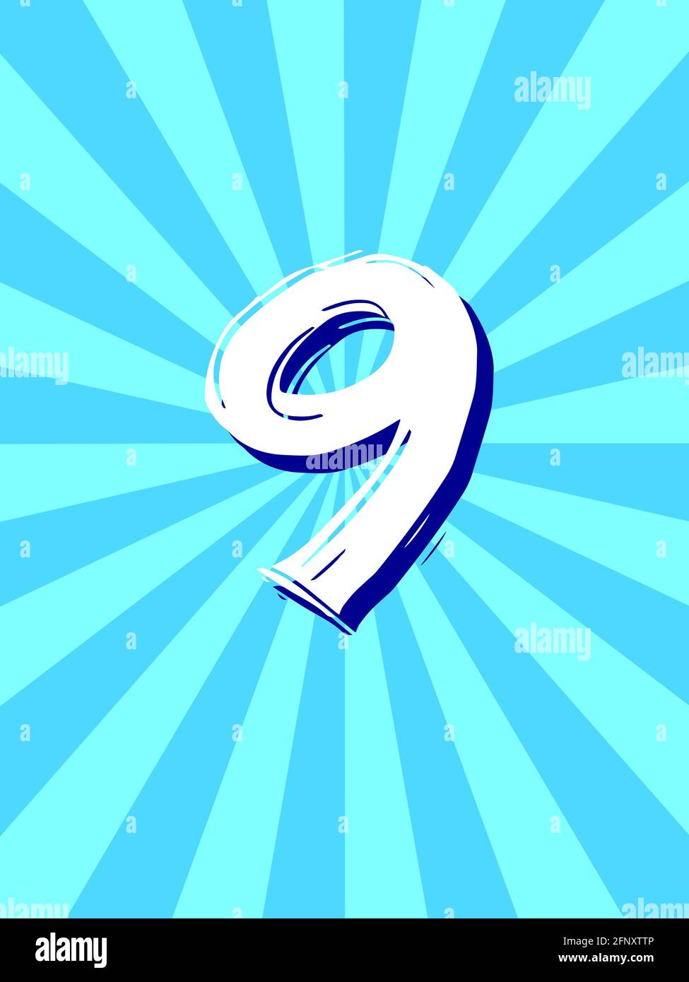 numero 9 in un modello radiale blu Foto Stock