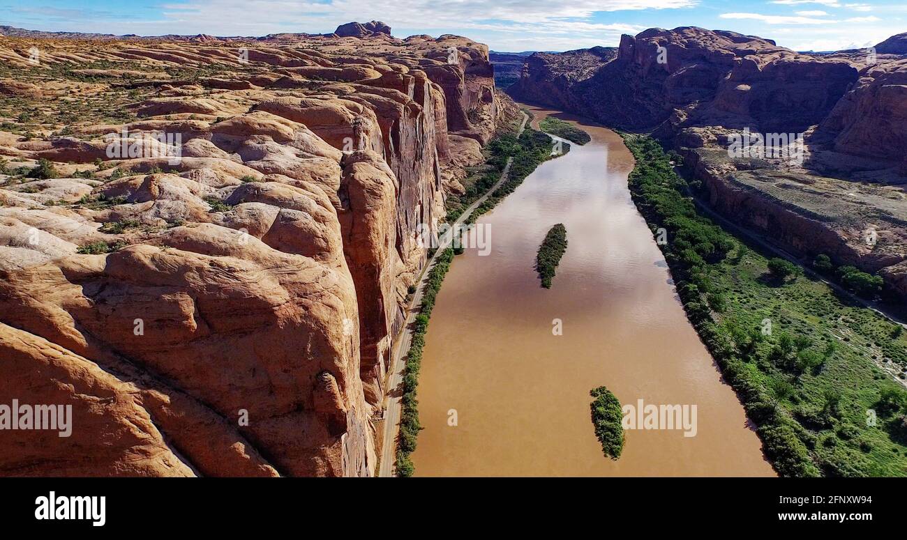 Vista dall'alto dell'area di arrampicata di Wall Street, vicino a Moab, Utah, USA Foto Stock