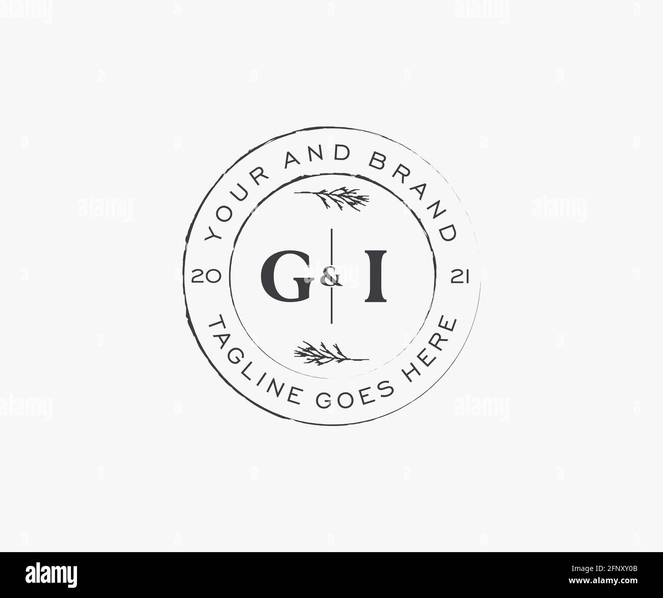 GI lettere cornici floreali. Decorazione monolina originale e modificabile, femminile e floreale per biglietti d'auguri, invito al matrimonio. Illustrazione Vettoriale