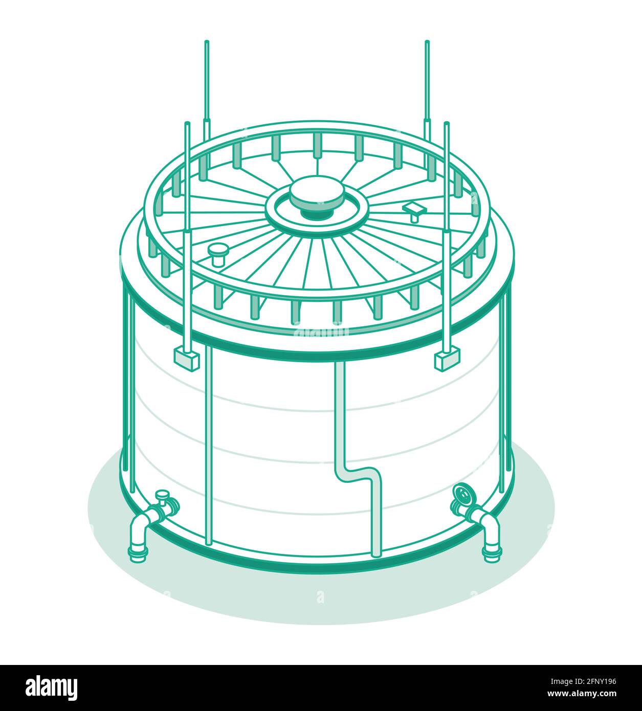 Serbatoio isometrico Big Industrial Oil isolato su sfondo bianco. Icona contorno. Illustrazione vettoriale. Illustrazione Vettoriale