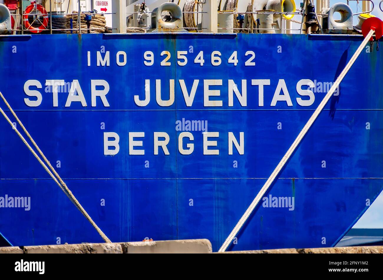 Star Juventas, una nave da carico norvegese, è attraccata al porto di Mobile, 14 maggio 2021, a Mobile, Alabama. Foto Stock