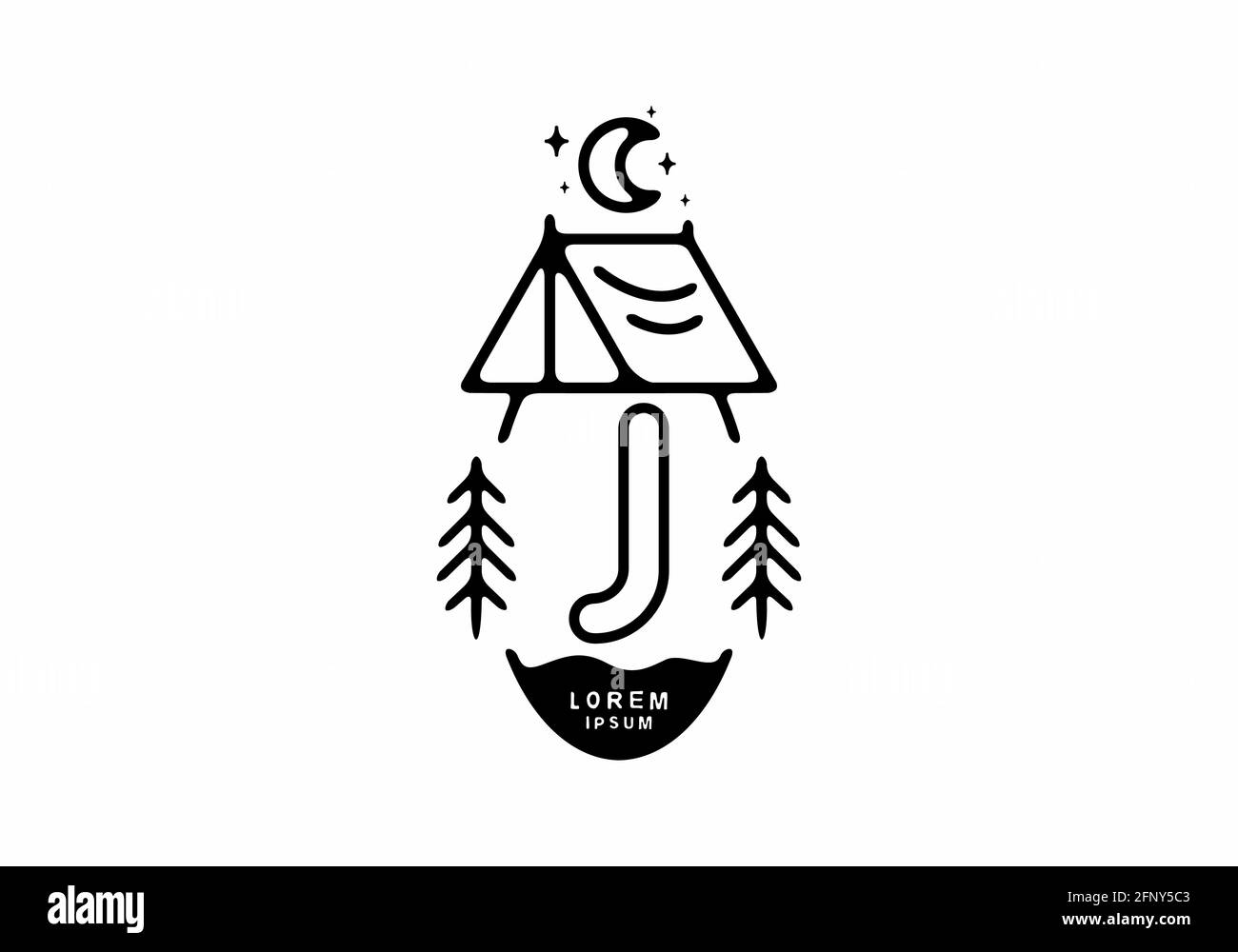 Illustrazione di una tenda da campeggio con logo J disegno di lettera Illustrazione Vettoriale