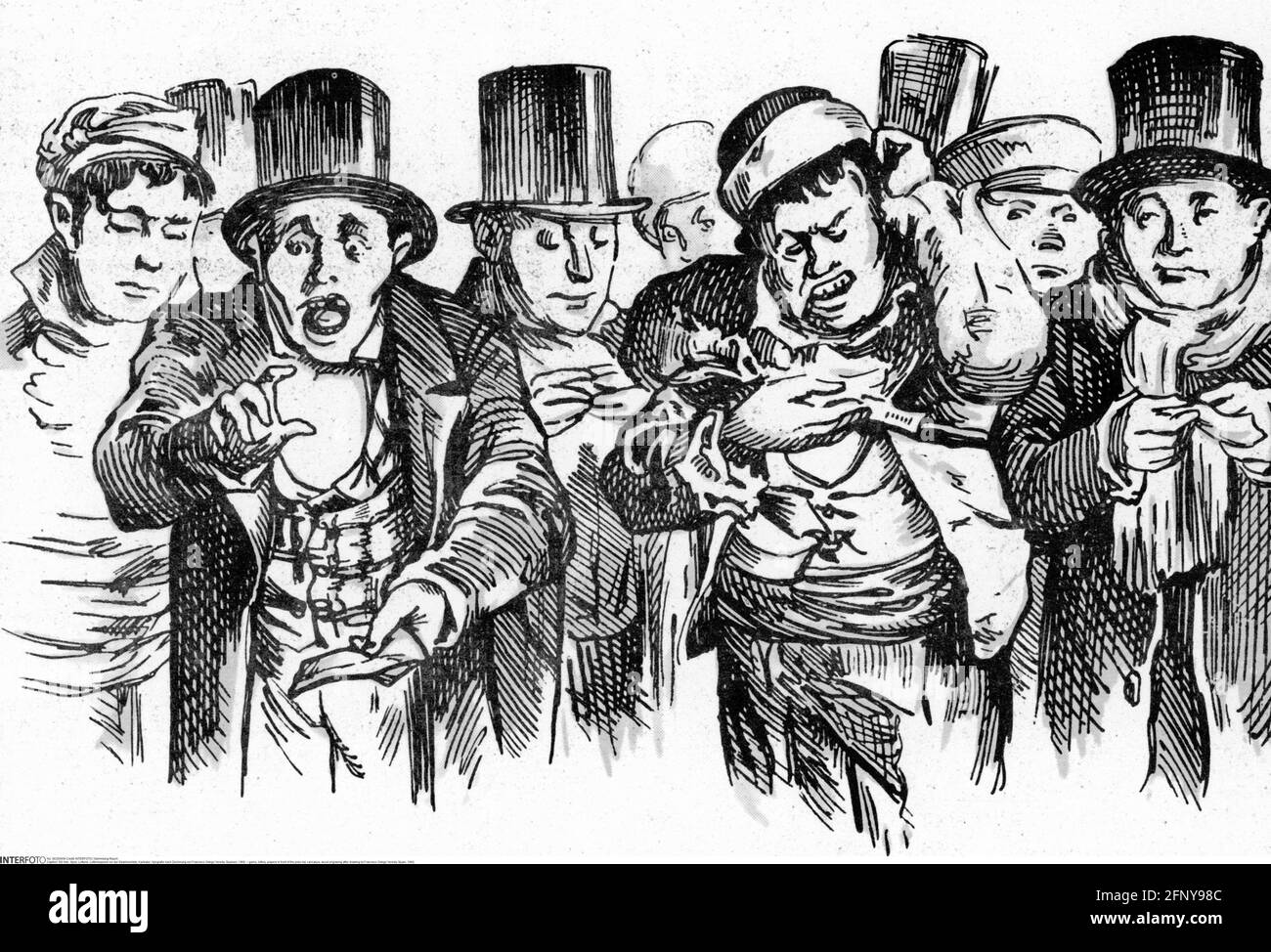 Gioco, lotteria, giocatori di fronte alla lista dei premi, caricature, INFORMAZIONI-DI-AUTORIZZAZIONE-DEI-DIRITTI-AGGIUNTIVI-NON-DISPONIBILI Foto Stock