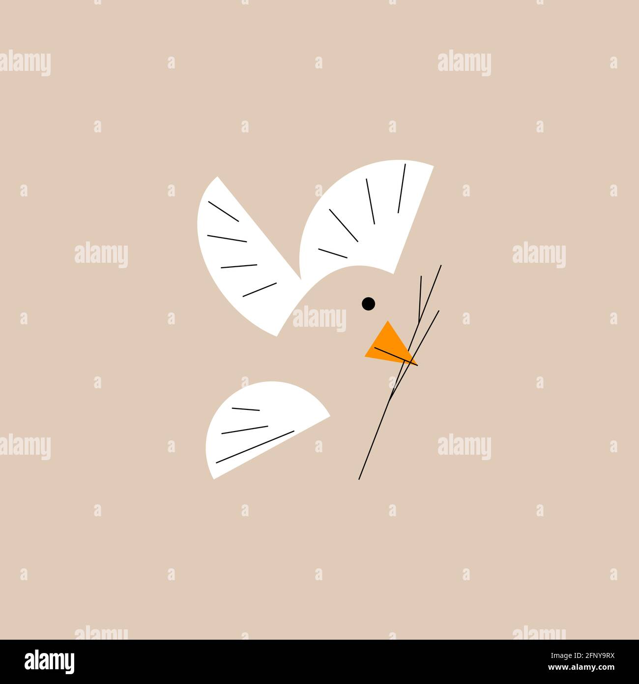 Vettore uccello minimalistico con ramo in stile contorno Illustrazione Vettoriale