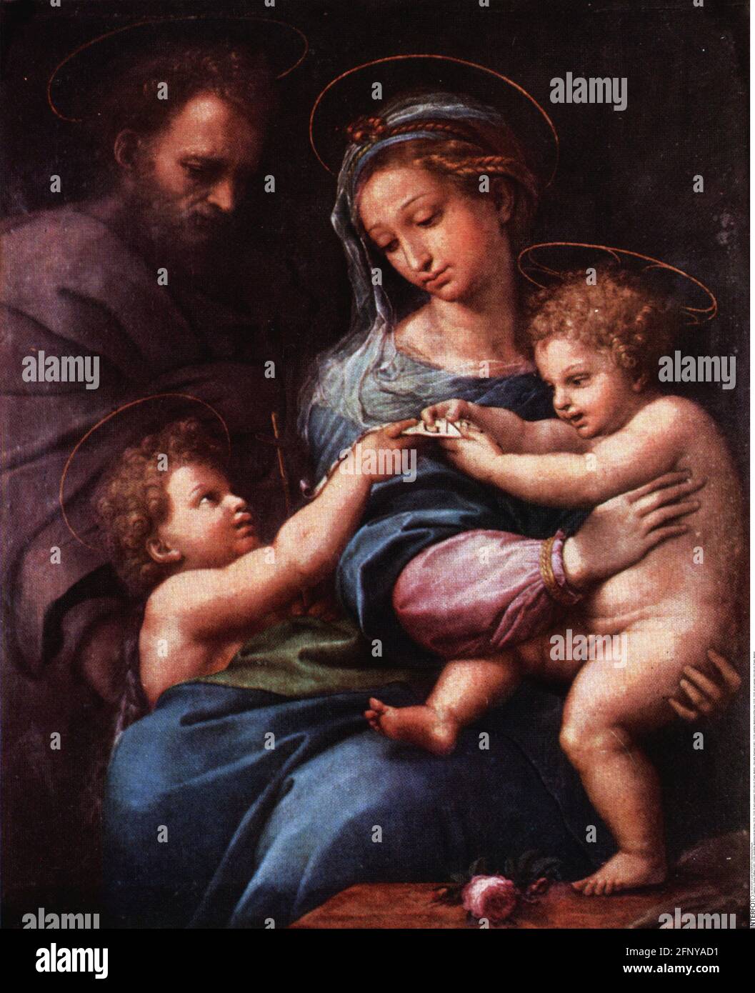Belle arti, Raffaello (1483 - 1520), pittura, Madonna della rosa, 1518 - 1520, olio su tela, 103 x 84 cm, IL DIRITTO D'AUTORE DELL'ARTISTA NON DEVE ESSERE CANCELLATO Foto Stock
