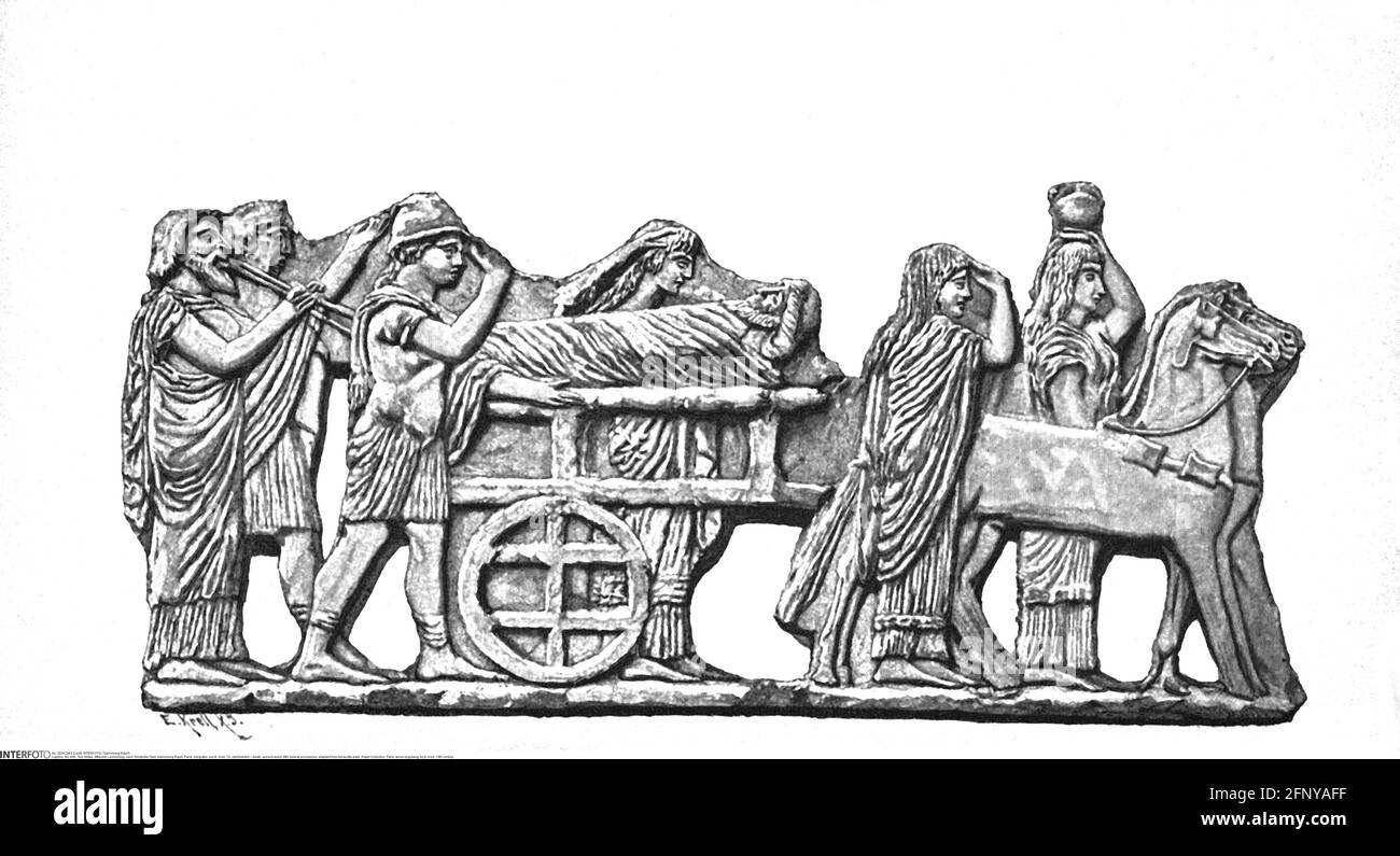 Morte, mondo antico, processione funeraria Attica, adattato da ardesia di terracotta, raccolta Rayet, DIRITTI-AGGIUNTIVI-CLEARANCE-INFO-NON-DISPONIBILE Foto Stock
