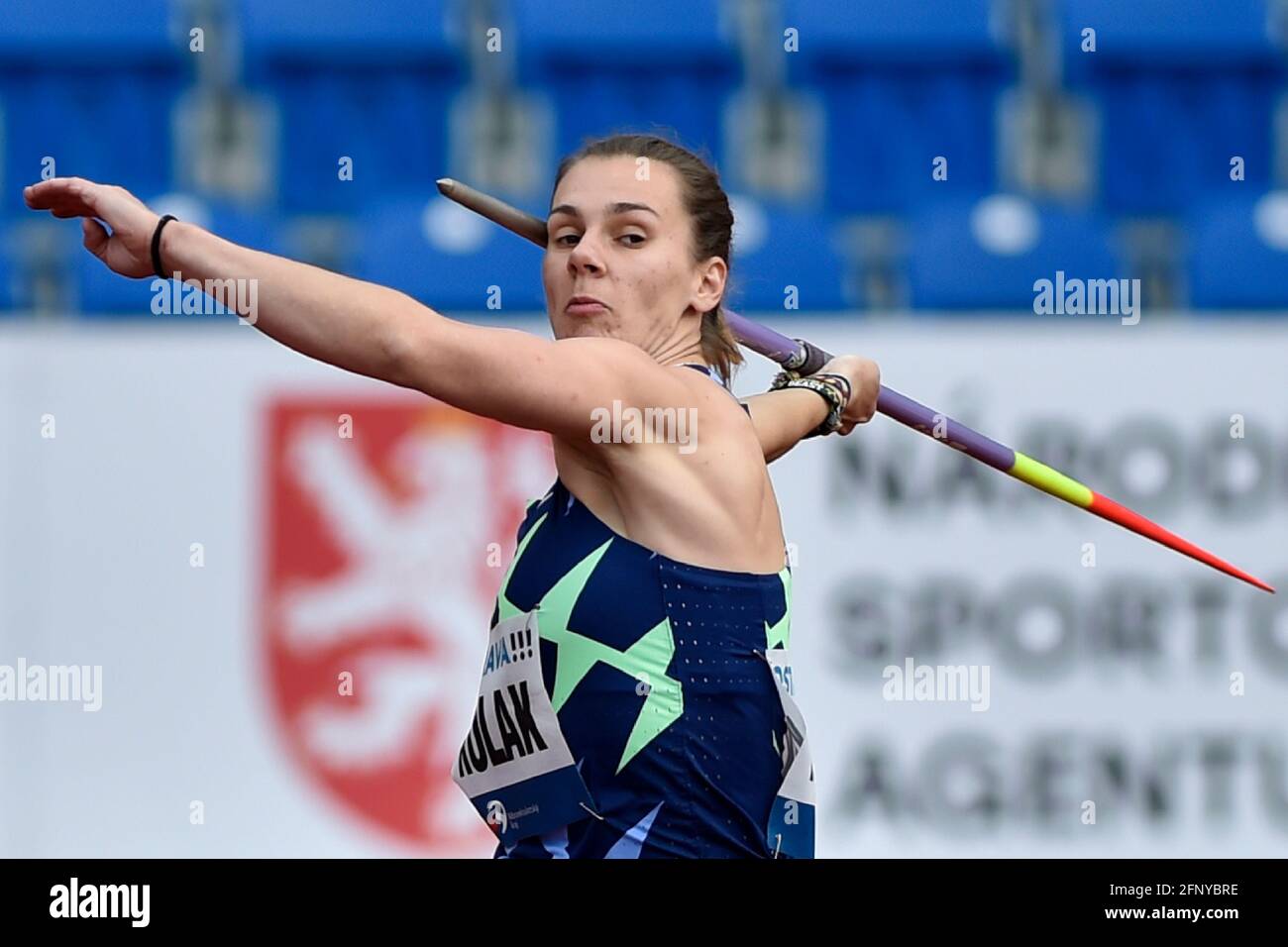 Sara Kolak dalla Croazia compete in giavellotto al tour continentale di atletica Zlata tretra (Golden Spike) - evento atletico in oro a Ostrava, Czec Foto Stock