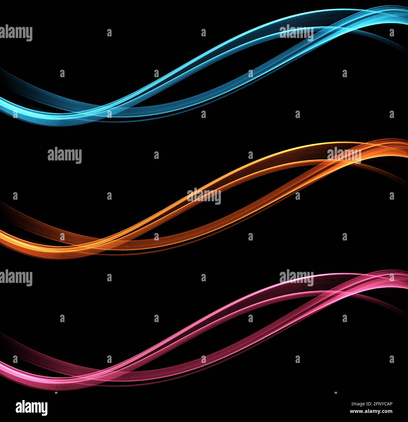 Vettore astratto linee colorate fluenti isolate su sfondo nero. Elemento di design per la tecnologia, la scienza, la musica o il concetto moderno. Illustrazione Vettoriale