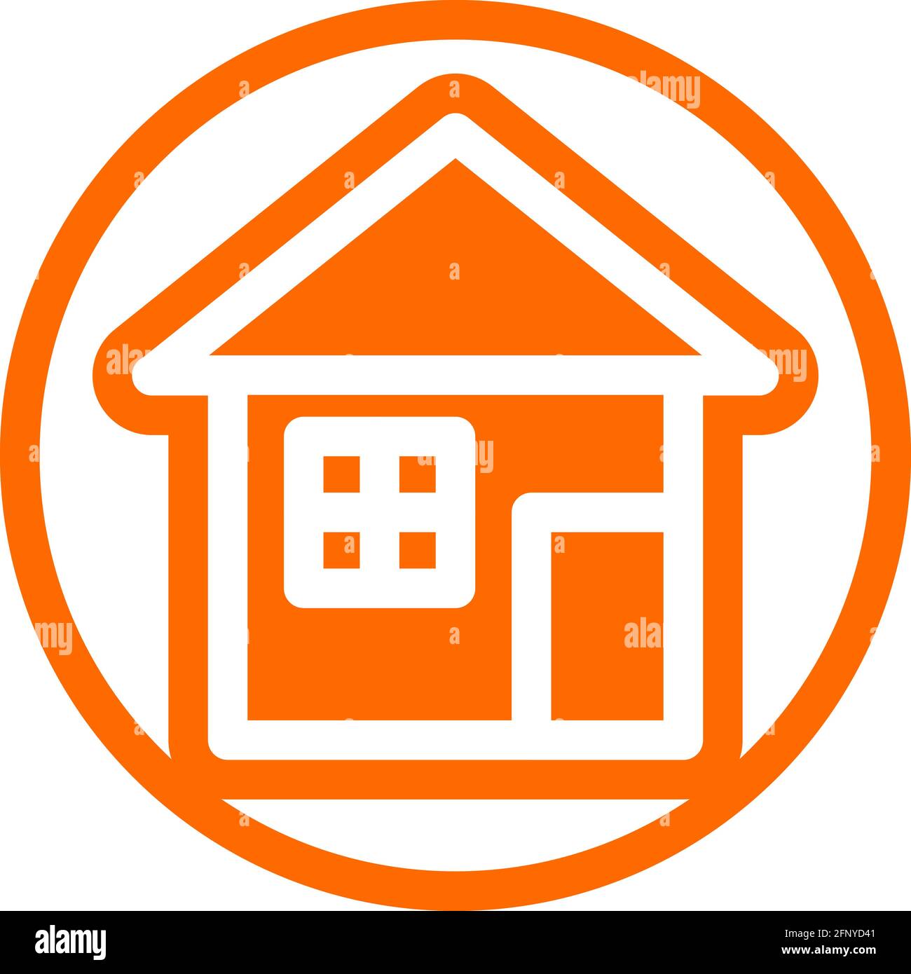 Icona standard della casa in design piatto con colore arancione e contorno su uno sfondo a cerchio di linea. Illustrazione Vettoriale