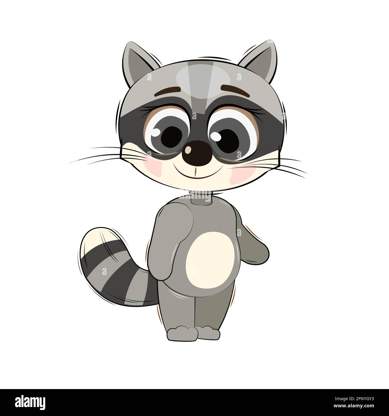 Piccolo cub di raccoon. Oggetto isolato su sfondo bianco. Allegro bambino animale gentile. Cartoni animati stile piatto. Divertente. Vettore Illustrazione Vettoriale