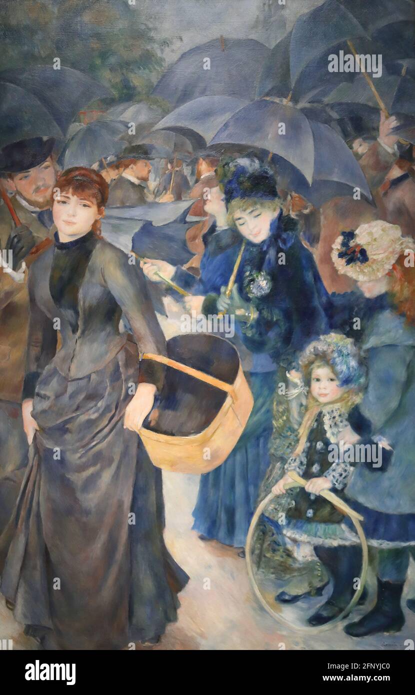 Gli ombrelli del pittore impressionista francese Pierre-Auguste Renoir alla National Gallery, Londra, Regno Unito Foto Stock