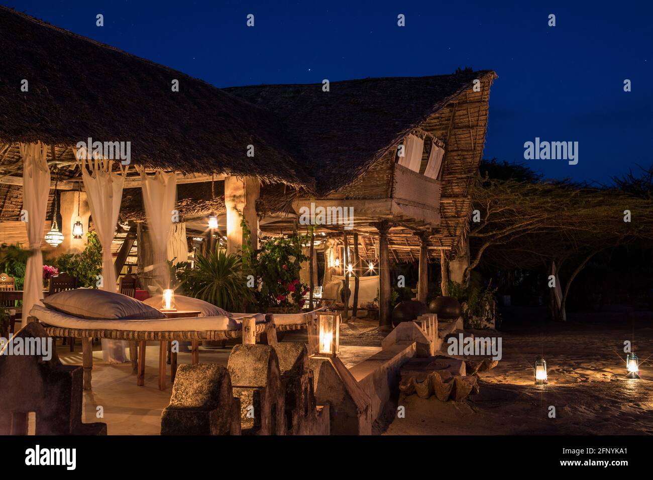 Biologico, fuori dalla griglia casa vicino al mare a Manda, Lamu, Kenya. Foto Stock