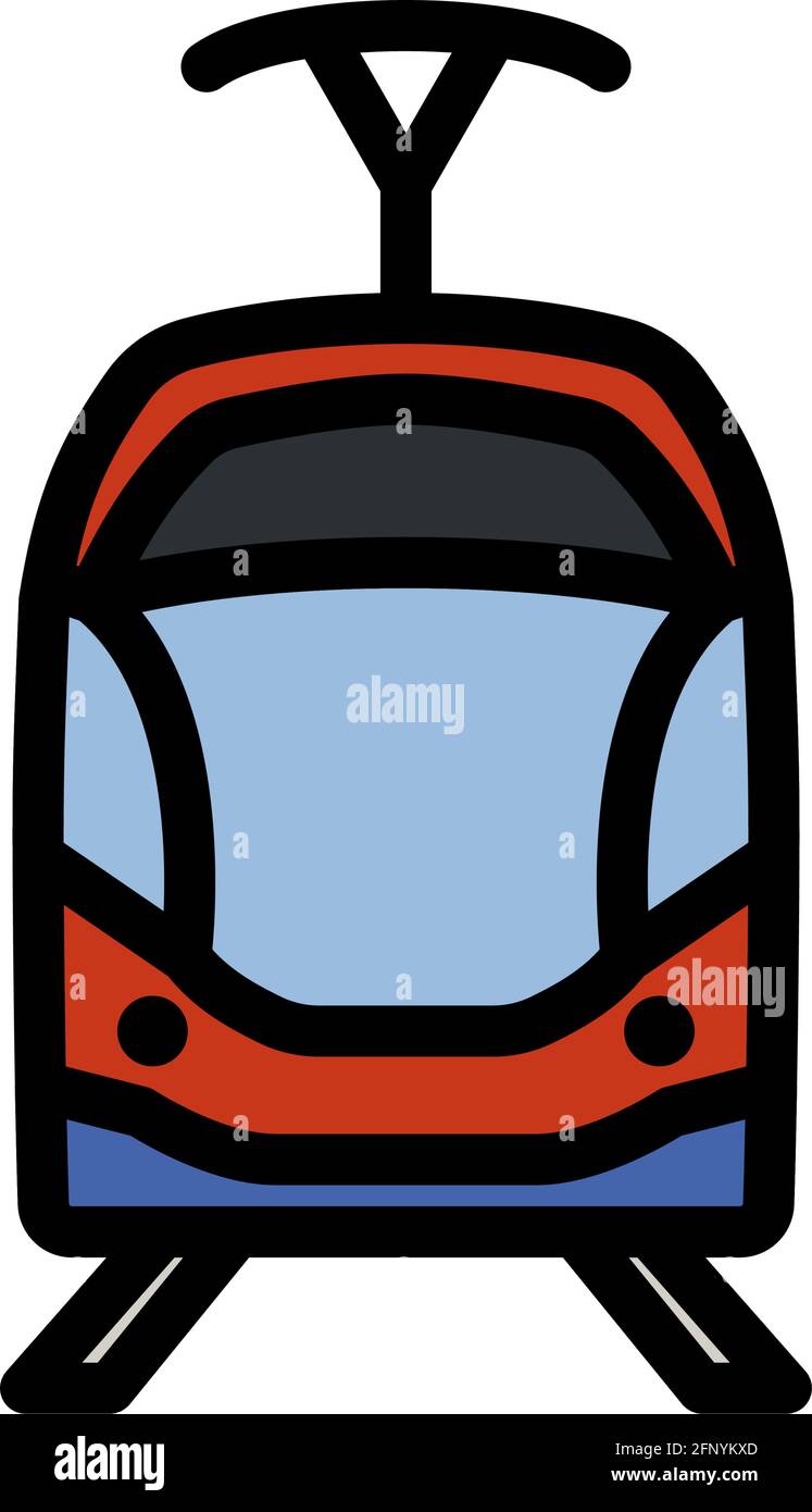 Icona del tram. Contorno grassetto modificabile con disegno riempimento colore. Illustrazione vettoriale. Illustrazione Vettoriale