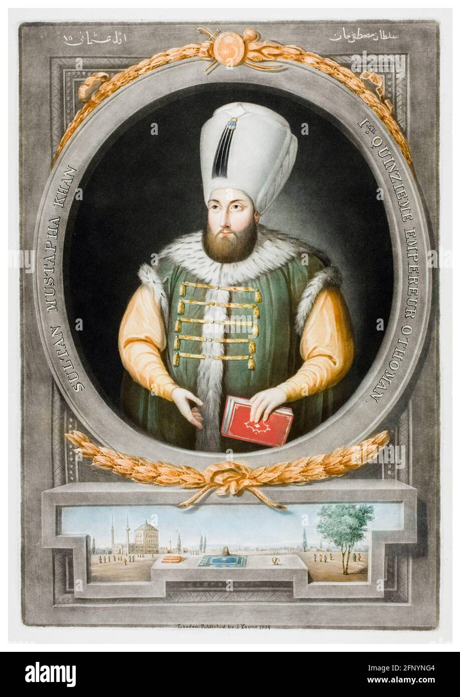 Mustafa i di Turchia (c.1591-1639), XV Sultano dell'Impero Ottomano (1617-1618 e 1622-1623), incisione ritratto di John Young, 1815 Foto Stock