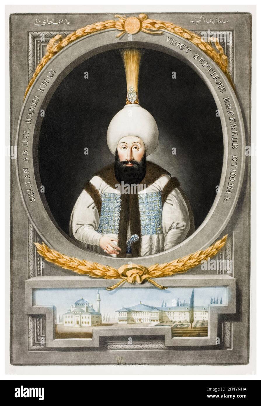 Abdulhamid i di Turchia (1725-1789), 27° Sultano dell'Impero Ottomano (1774-1789), incisione ritratto di John Young, 1815 Foto Stock