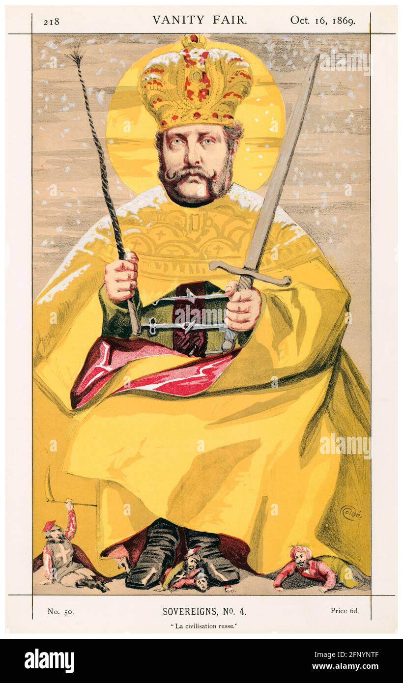 Alessandro II di Russia (1818-1881), Imperatore di Russia (1855-1881), caricatura litografica di James Tissot, 1869 Foto Stock