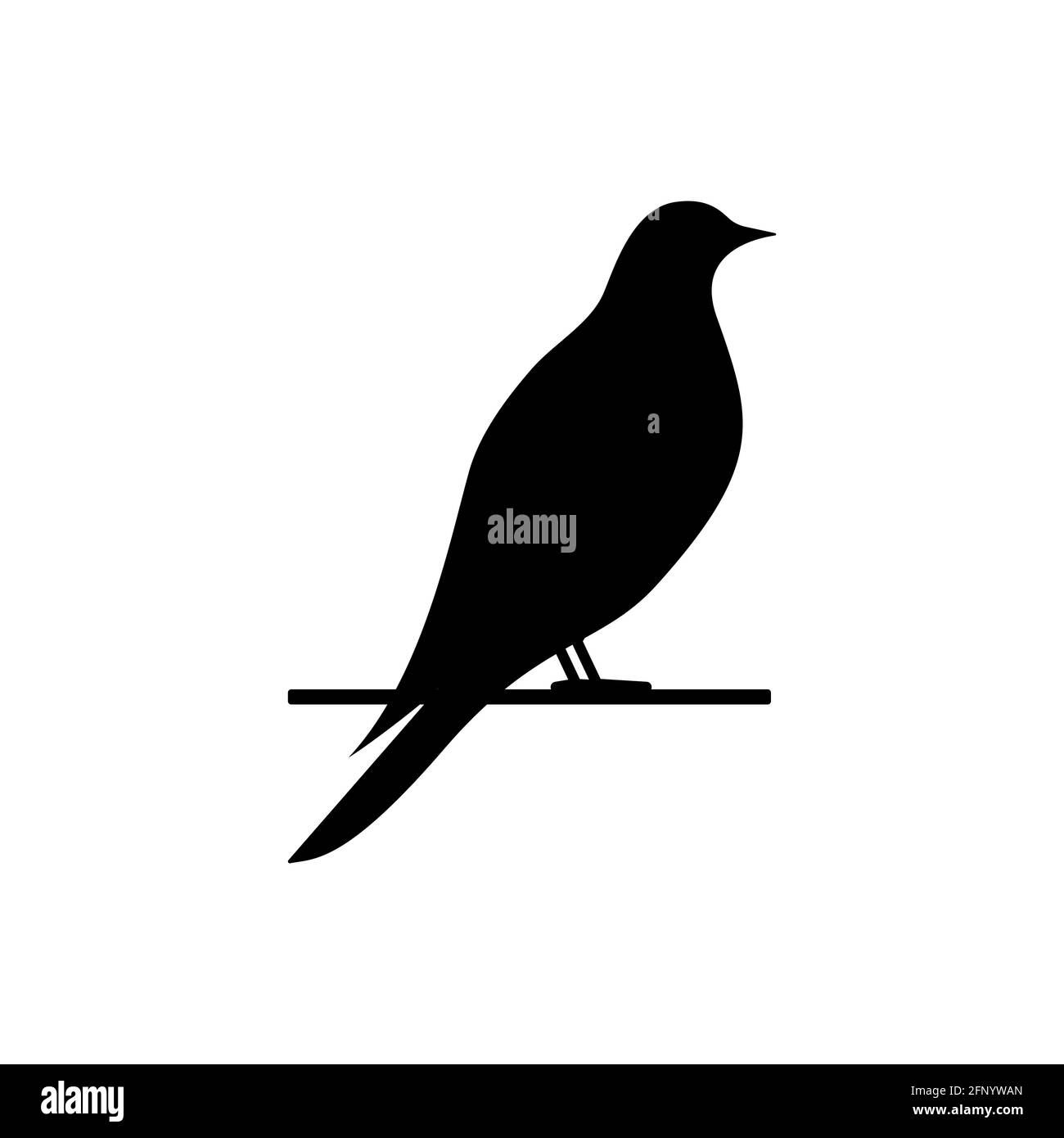 Icona uccello. Profilo degli uccelli neri sul ramo. Vettore isolato su bianco Illustrazione Vettoriale