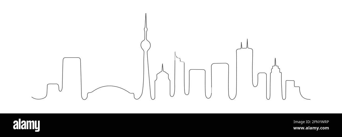 Edifici a una linea di Toronto. Architettura dello skyline della città canadese. Edificio famoso di Toronto Illustrazione Vettoriale