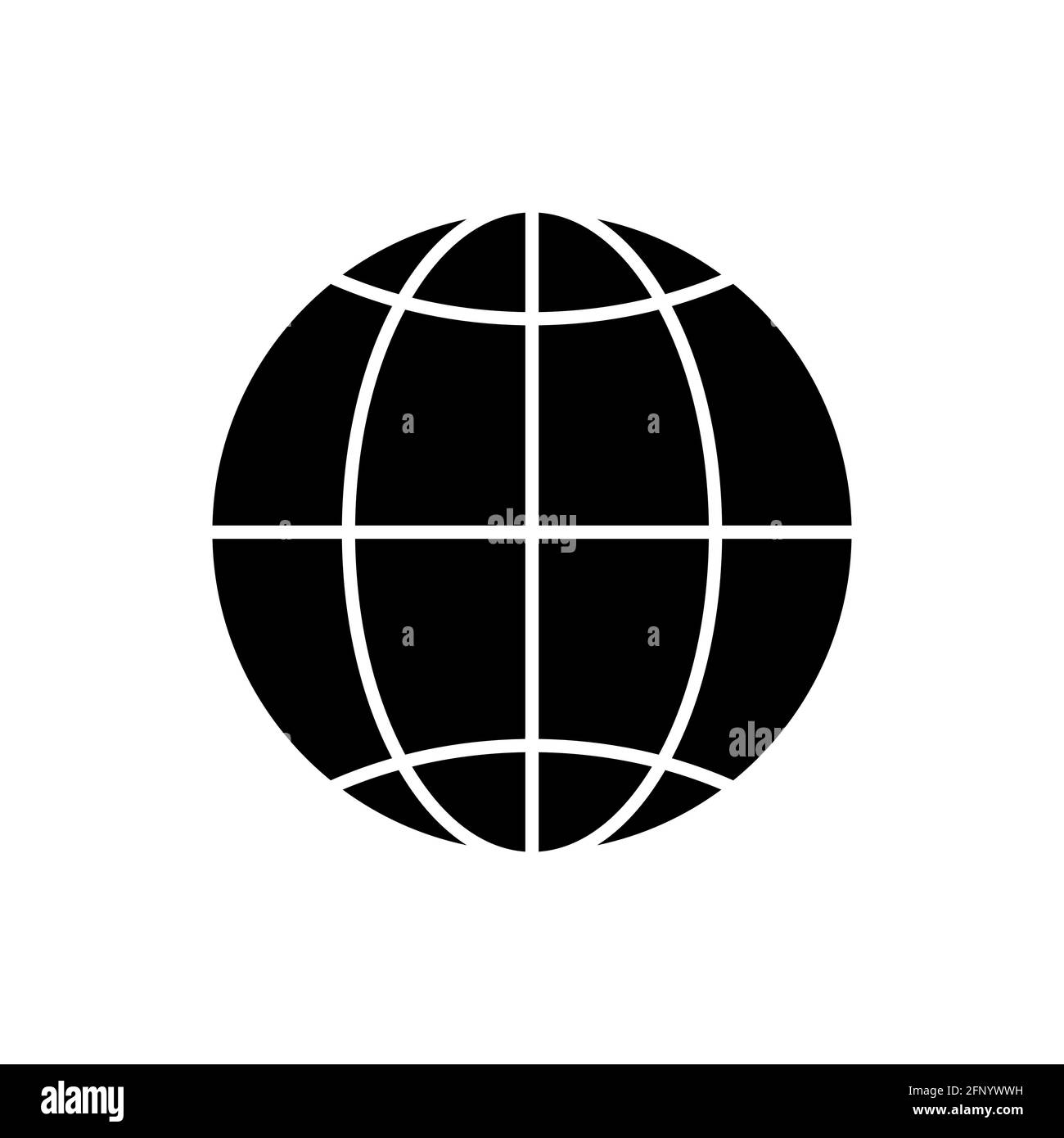 Icona globo. Simbolo World Wide Web silhouette nera. Illustrazione vettoriale isolata in bianco Illustrazione Vettoriale