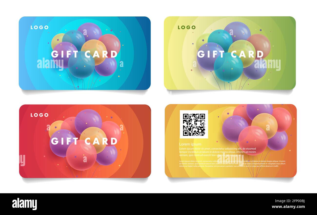 Set di buoni regalo con illustrazione di palloncini 3d a forma rotonda in un mazzo di colori diversi, elemento grafico isolato luminoso Illustrazione Vettoriale