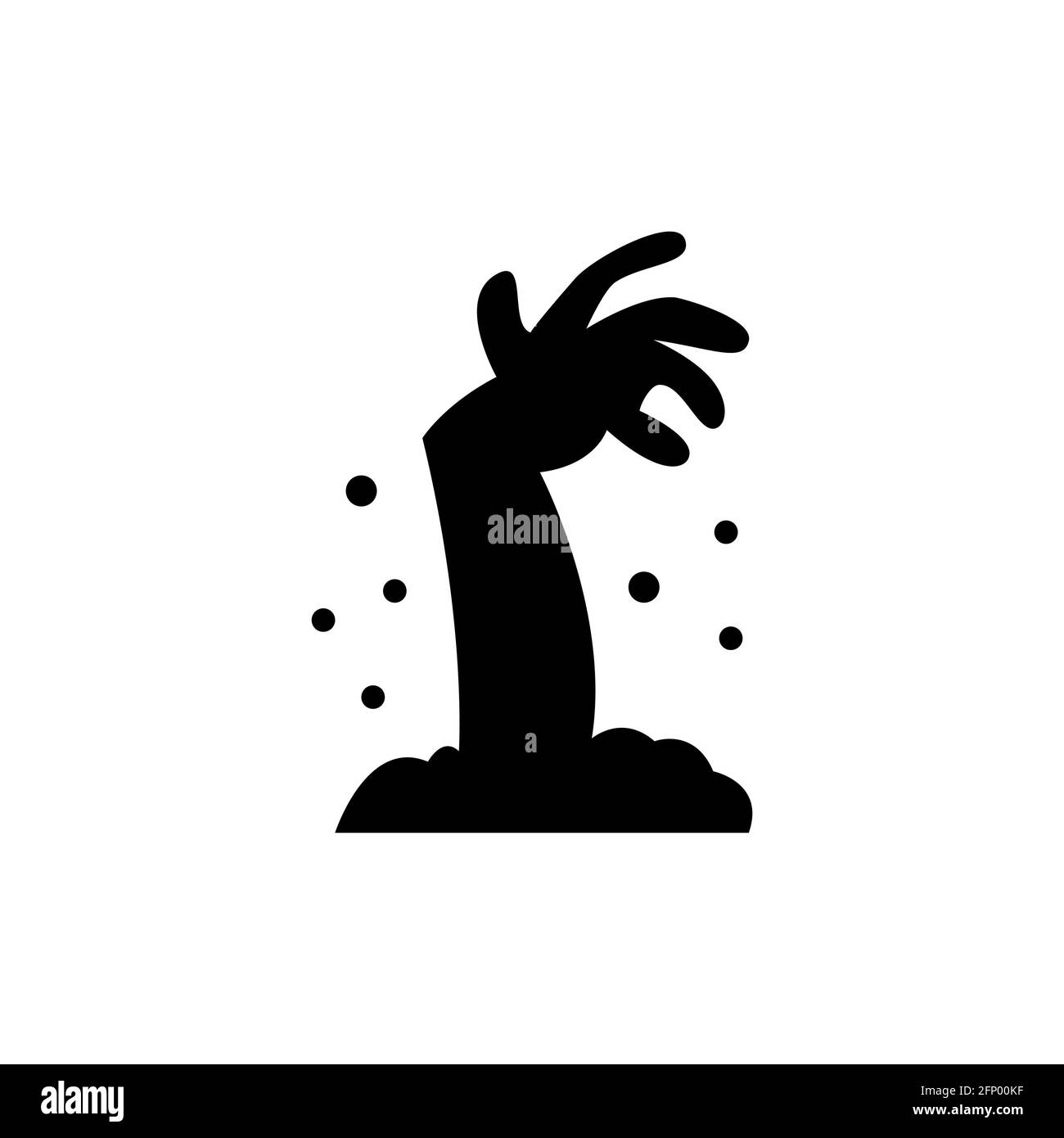 Mano zombie, silhouette, illustrazione su sfondo bianco. Foto Stock