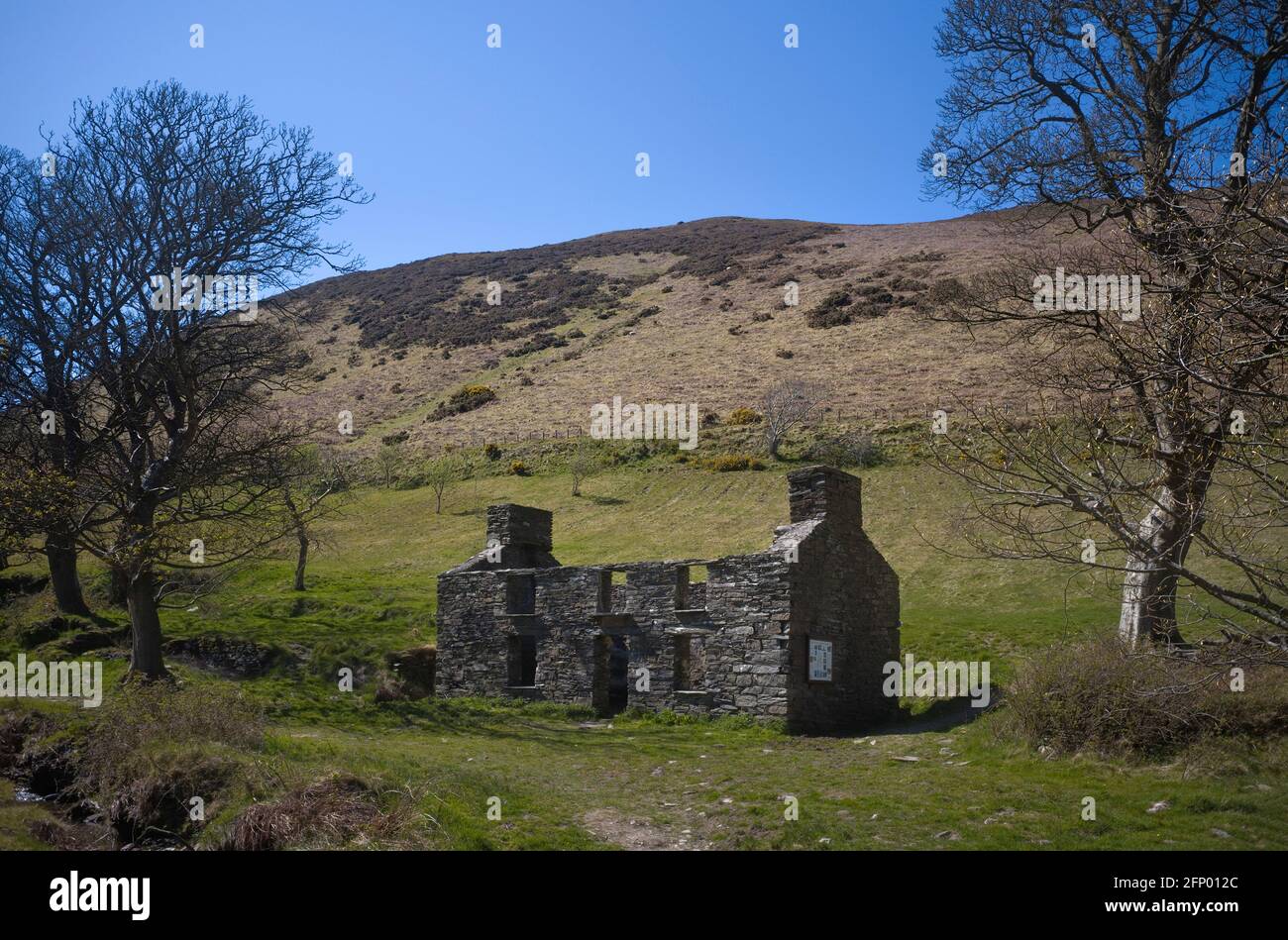 Abbandonato remoto casale a Glen Dhoo, Ballaugh, Isola di Man Foto Stock