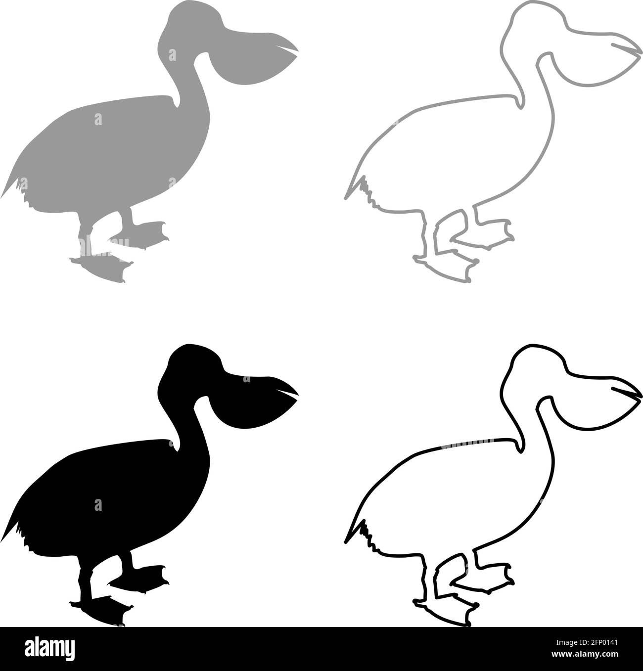 Pelican uccello Seabird Waterbird silhouette grigio nero colore illustrazione vettoriale immagine semplice stile contorno solido Illustrazione Vettoriale
