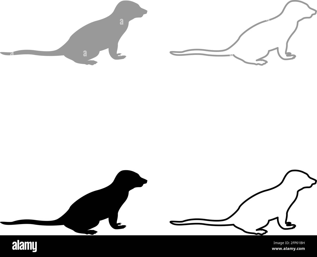 Meerkat in posa Suricata Suricatta silhouette grigio colore nero vettore illustrazione stile contorno solido immagine semplice Illustrazione Vettoriale